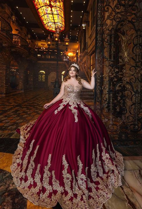 Quincea&ntilde;era photoshoot &mdash; burgundy gold ball gown staircase at The Cruz Building, Miami Visions Photography
