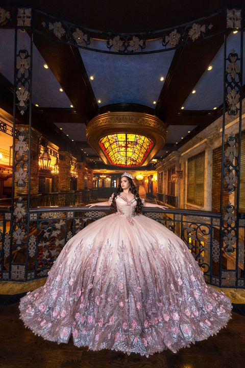 Quincea&ntilde;era photoshoot &mdash; blush pink gown mezzanine at The Cruz Building, Miami Visions Photography