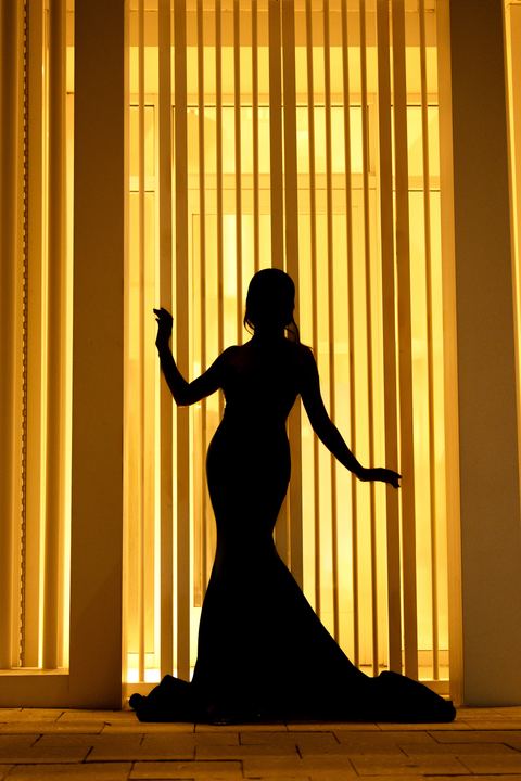 Quincea&ntilde;era photoshoot &mdash; silhouette golden blinds at Miami Design District, Miami Visions Photography