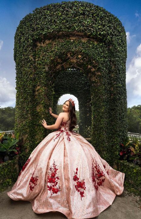 Quincea&ntilde;era photoshoot &mdash; blush embroidered gown ivy tower at Vizcaya Museum & Gardens, Miami Visions Photography