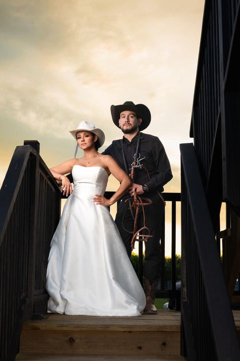 Bride groom western staircase sky &mdash; wedding photography by Miami Visions, Miami