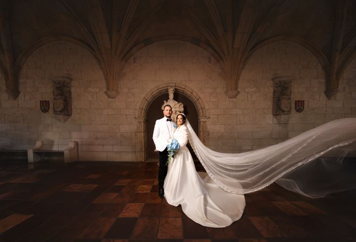 Cathedral veil gothic monastery hall &mdash; wedding photography by Miami Visions, Miami